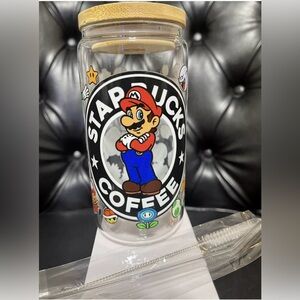 16 oz Libbey Glass Beer Can with Bamboo Lid Brush and Glass Straw